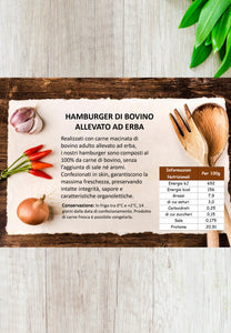 4 Hamburger di bovino allevato ad Erba da 100gr l'uno